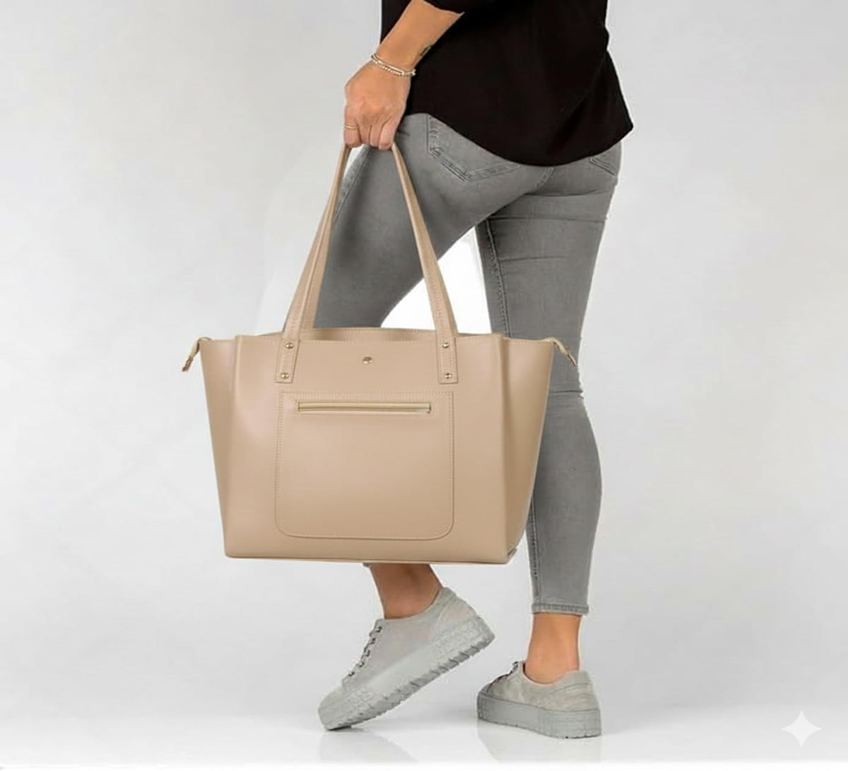 Zutiva tote bag for women office use – Large Capacity Laptop Purse for Work, Professional Shoulder Handbag for Women, Stylish PU-Leather Tote for Office, Travel & Daily Use (Beige)