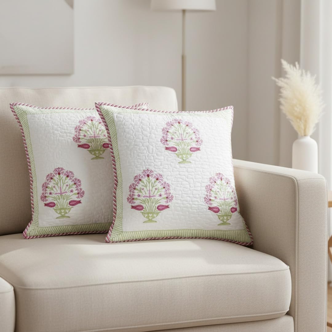 HOMEMONDE Sofa Cushion Cover 24 X 24 Inches Set Of 2 - Square Pillow Cover Cotton For Living Room Couch, Pink, 60 X 60 Cm, 300 TC