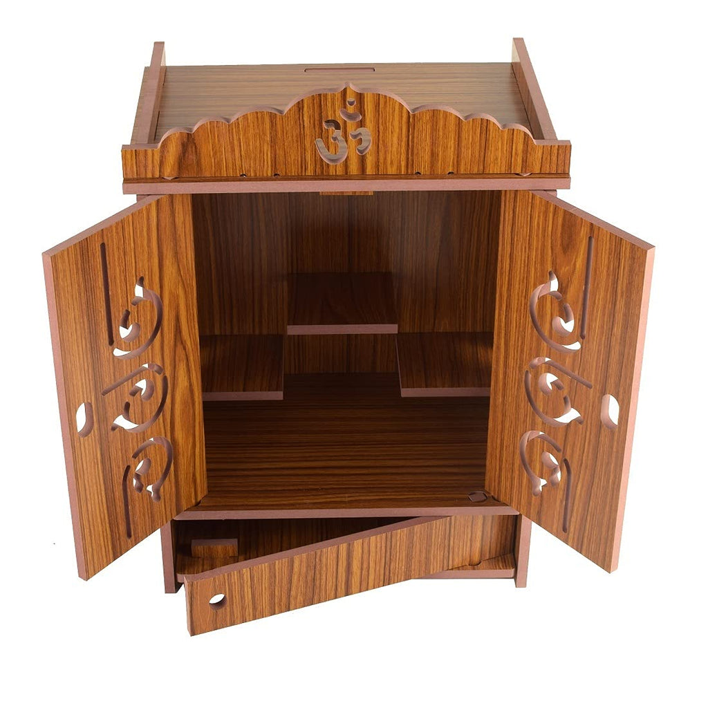 CrazyInk Fashion Wall Mounted Beutiful MDF Wooden Temple with Door for Home & Office Decor (26 x 17 x 41 Cm) (Brown)