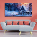 VIBECRAFTS Canvas Paintings for Living Room Drawing Room Beautiful Wall Painting of Old Hut in the Winter Forest Fitted with Wooden Frame for Home|Office|Gift(PTVCH_2288)