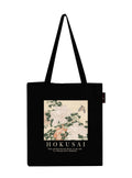 Peach Blossom Printed Cotton Zipper Tote Bags | CBAG - BLK-PEONIES HOKUSAI