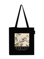 Peach Blossom Printed Cotton Zipper Tote Bags | CBAG - BLK-PEONIES HOKUSAI