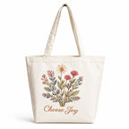 Cotton Canvas Tote Bag, Natural, 100% Cotton, Large, Shopping & Daily Use, Single Compartment, Printed, 330 GSM (Floral Design – Choose Joy)