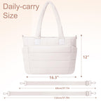 GASSDA Tote Bag for Women Puffer Work Tote Handbag Large Quilted Nurse Bag with Zipper for Travel, Beige, Large