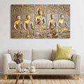 VIBECRAFTS Buddha In Temple 5 Pieces Canvas Wall Painting For Home | Office | Living Room | Gift (PTVC5Pcs4_8510)