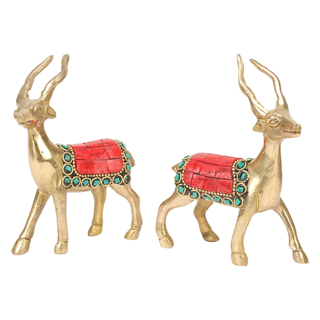 ARTVARKO Brass Decorative Animal Deer Dear Sitting Figurine Statue Pair Showpiece Vastu and Return Gift