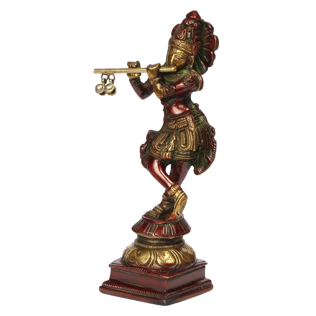 ARTVARKO Brass Krishna Bhagwan Idol Murli Kishan Murti Standing Statue Religious Gift for Home Mandir Decor Cherry Gold Finish 6 Inches