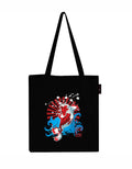 Peach Blossom Van Gogh Printed Tote Bag for Women with Zip, Stylish Cotton Handbags, Canvas Tote Bags for College (BLK_RED FISH)