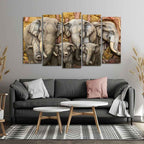 VIBECRAFTS Beautiful Elephants Premium Wall Painting Set of Five Pieces For Home|Office|Living Room|Gift (PTVC5Pcs2_6519)