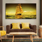 VIBECRAFTS Beautiful Sunset Sailing Ship Premium Canvas Wall Painting With Frame for Living Room Drawing Room Home|Office|Gift (PTVCH_2219N)