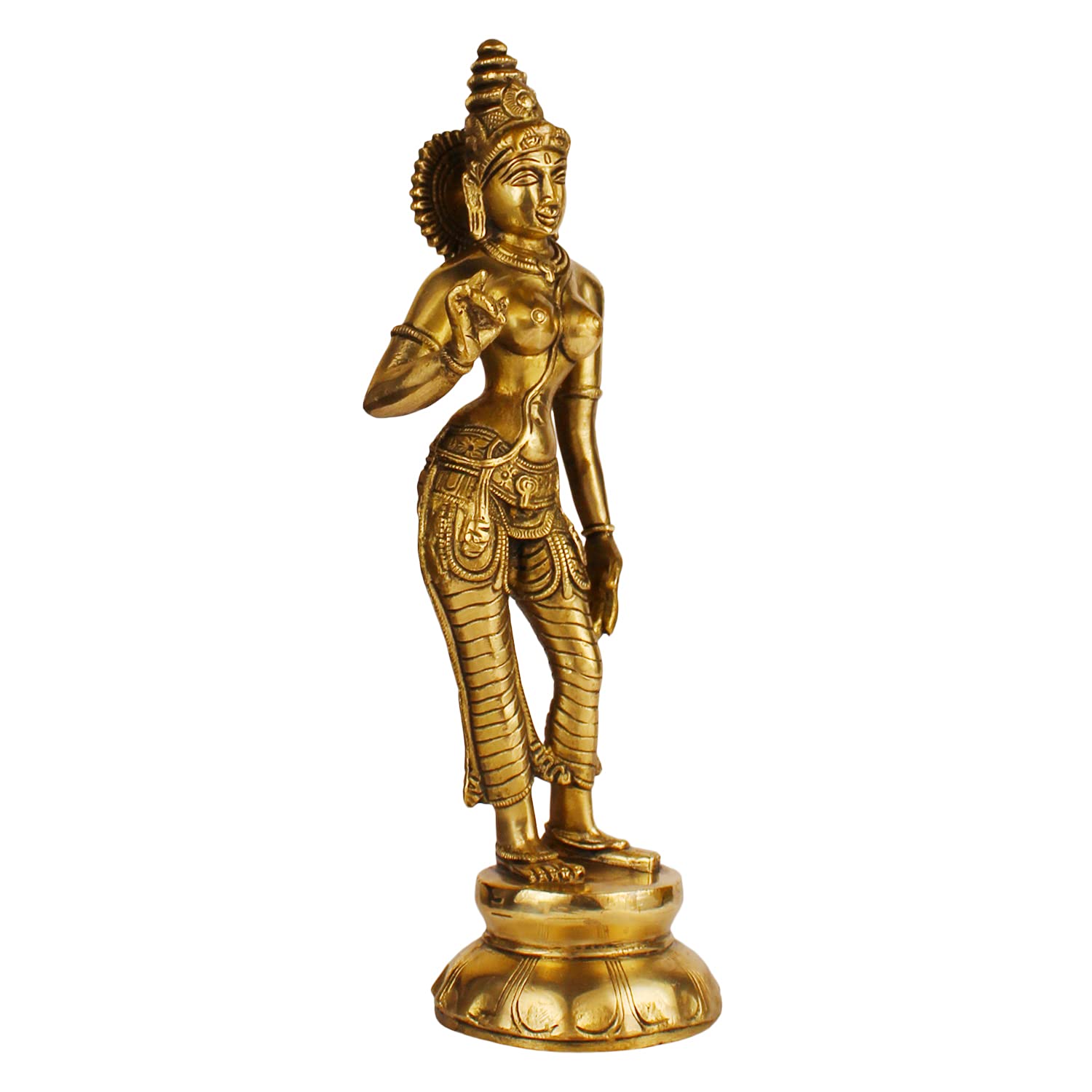 ARTVARKO Brass Devi Uma Parvati Maa Standing Murti Idol for Home Pooja Temple for Prosperity and Good Luck 10 Inches.