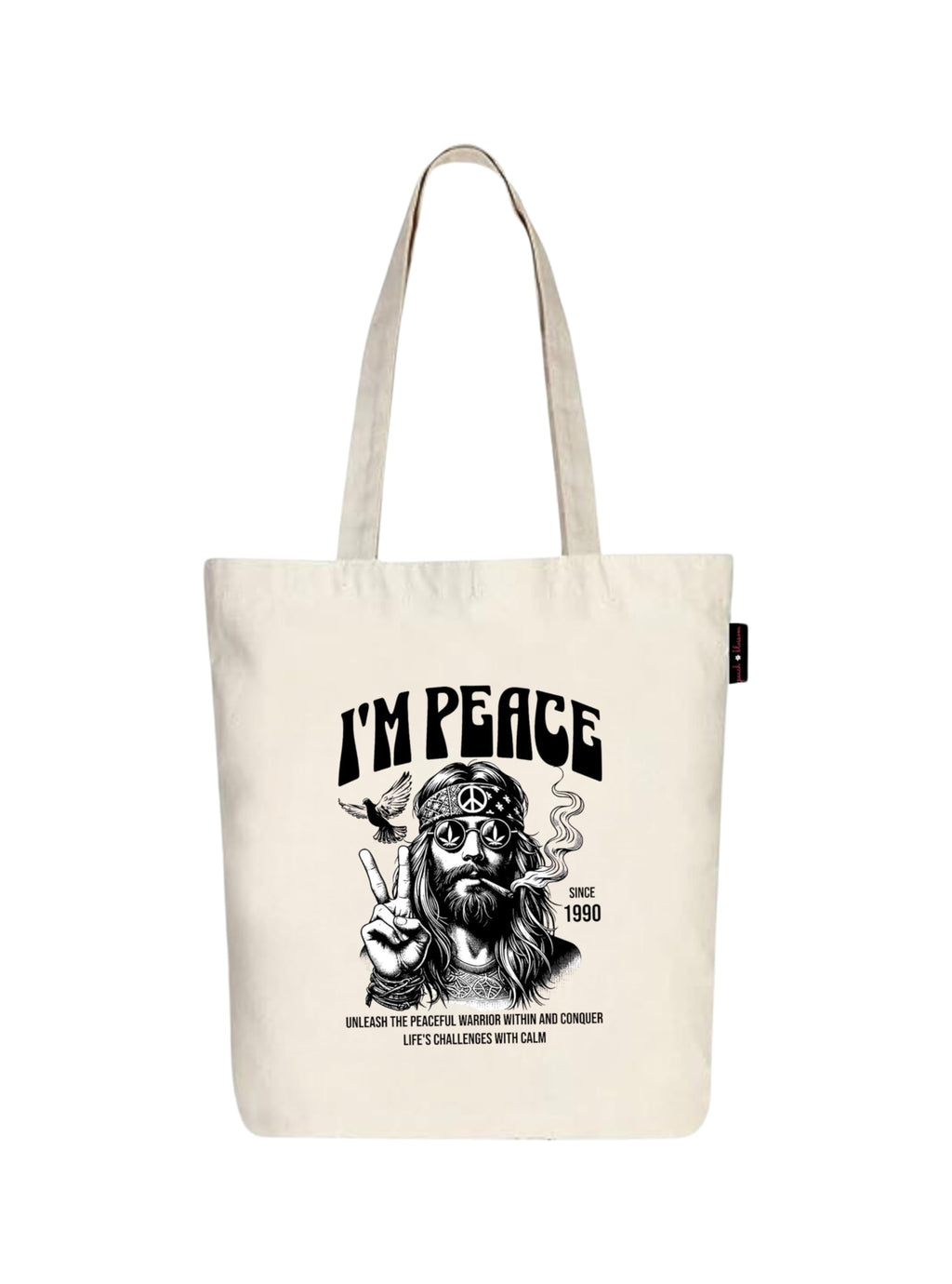 Peach Blossom Printed Cotton Zipper Tote Bags | CBAG - WHT-I M PEACE