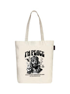 Peach Blossom Printed Cotton Zipper Tote Bags | CBAG - WHT-I M PEACE