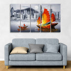 VIBECRAFTS Premium Wall Painting of Victoria Harbor, Hong Kong Set of Five For Home|Office|Living Room|Gift (PTVC5Pcs4_8637)