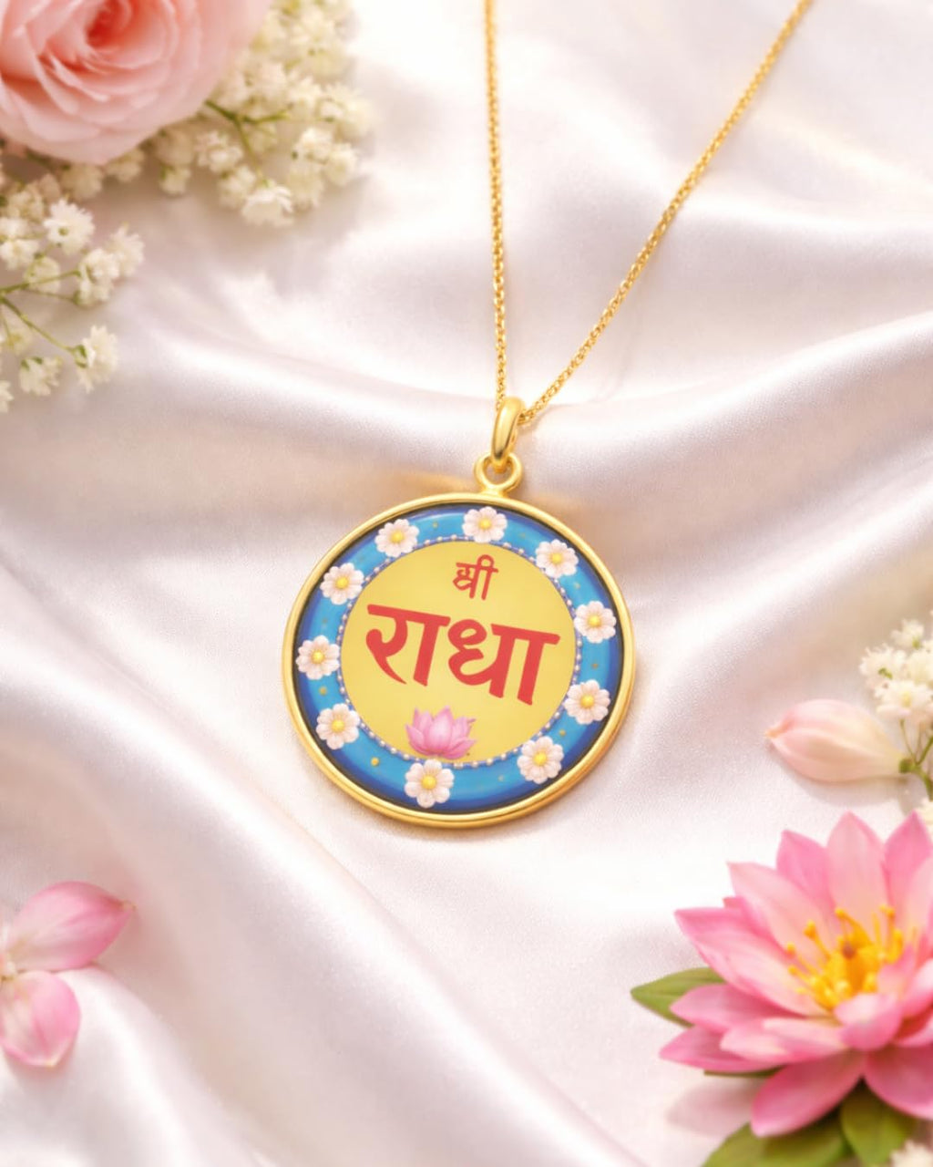 Shree Radha Resin Pendant with Chain for Women | Gold Plated Locket | Spiritual Devotional Jewellery | Handmade Resin Pendant | Temple Wear | Gift for Men Women and Kids 2