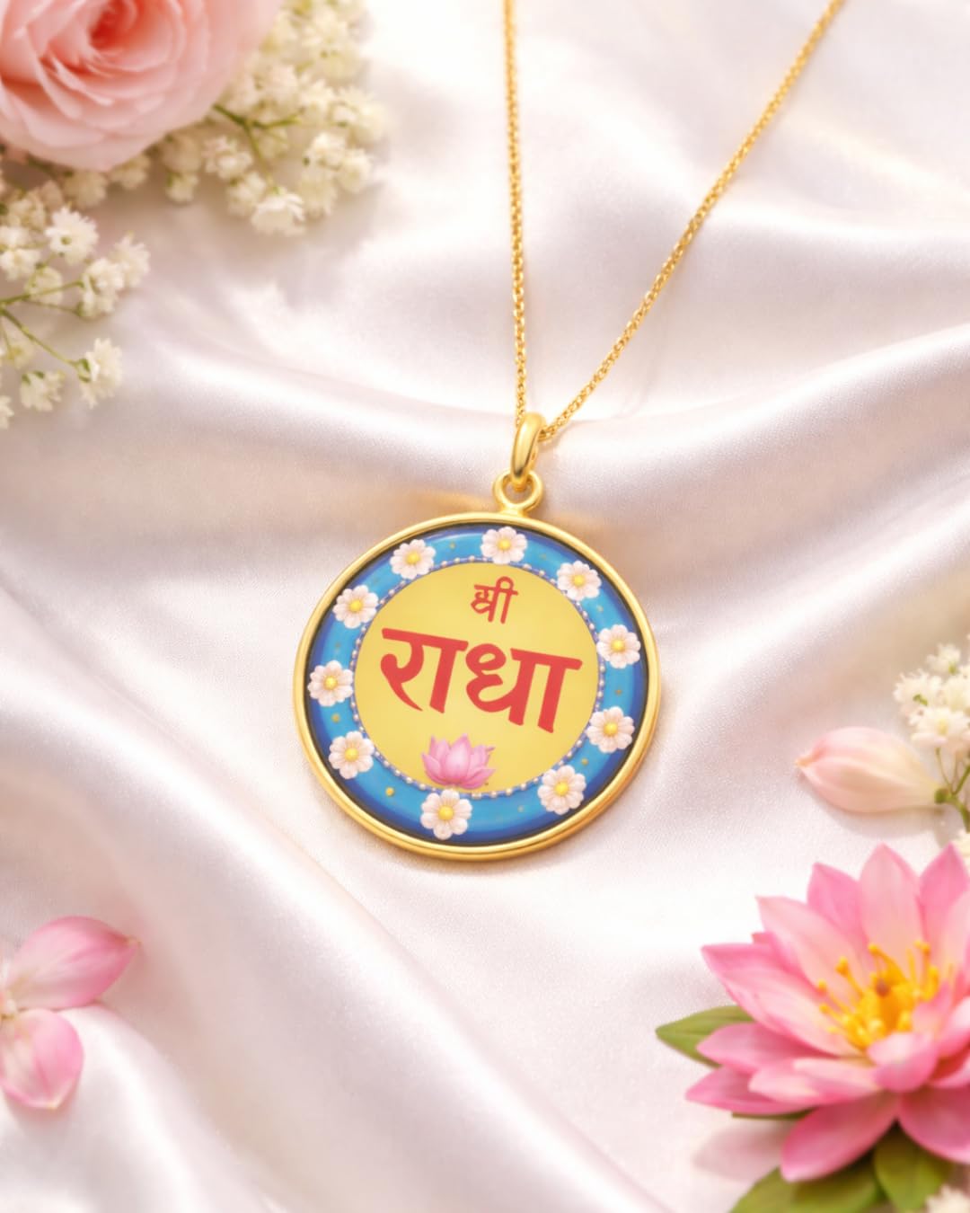 Shree Radha Resin Pendant with Chain for Women | Gold Plated Locket | Spiritual Devotional Jewellery | Handmade Resin Pendant | Temple Wear | Gift for Men Women and Kids 2