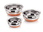 ALWAFLI 3 pcs Stainless Steel Copper Bottom Kitchen Serving, Cooking Bowl | Handi Set | Biryani Handi for Kitchen & Restaurant | Cookware Set | (3 pcs)
