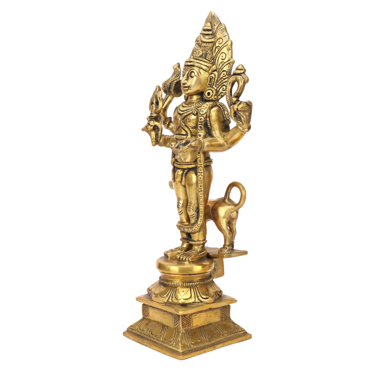 ARTVARKO Brass Bhairo Baba Murti Idol Sculpture Kaal Bhairav with Dog Mahakaal Figurine for Home Puja Temple Golden 11.5 Inch Gold