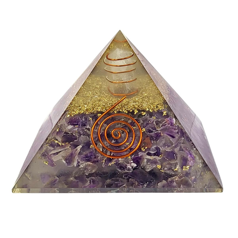 CALMINDS Amethyst Orgonite Pyramid for Stress Relief & Healing | Crystal Pyramid for Positive Energy, Chakra Balancing & Meditation | Vastu, Feng Shui, Home Office Decor