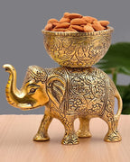 KridayKraft Metal Elephant Dry Fruit Bowl Showpiece Gold Polish for Your Home,Office Table & Gift Article,Animal Decorative Showpiece Figurines.