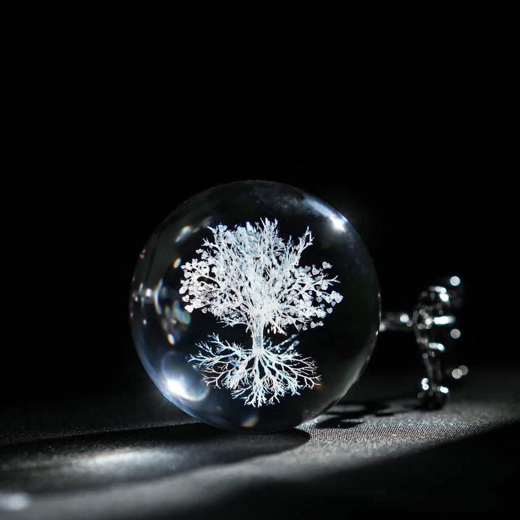 Neouth 60mm Tree of Life Crystal Ball with Stand Decorative Paperweight 3D Laser Engraved Glass Plant Life Tree Sphere Novelty Home Decor