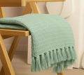 Furnistitchs Bohemian Cotton Sofa Throw Blanket 50x60 inches | Waffle Knit & Chevron Pattern with Fringes | Aesthetic Decorative Couch Throw for Living Room & Bedroom (Green Pistachio) Kafalo