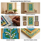 ATRANGI STUDIO Motiphool Handpainted Wooden Wall Frame | Rajasthani Traditional Craft | Decorative Floral Wall Hanging Art for Living room, Bedroom, Office | 12×18 Inch, Teal