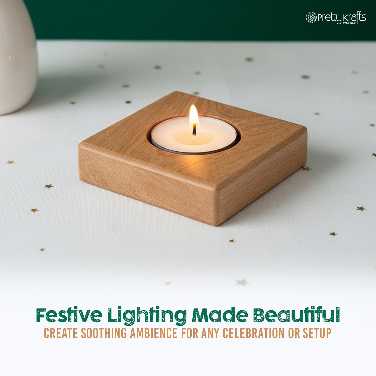 PrettyKrafts Square Wooden T-Light Holder | Single Tealight Candle Holder | 4x4 Inch | 15mm Thick MDF | Brown Wooden Table Décor for Home, Living Room, Pooja, Office Christmas & Festive Decoration
