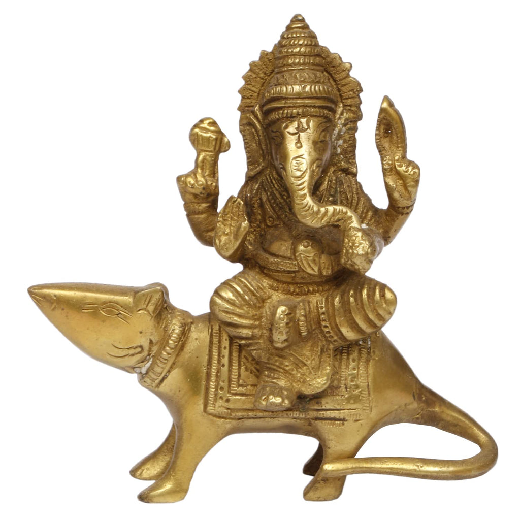 ARTVARKO Brass Ganesha Seated on Rat Ganpati Decor Figurine Puja Temple Diwali Gifts 5