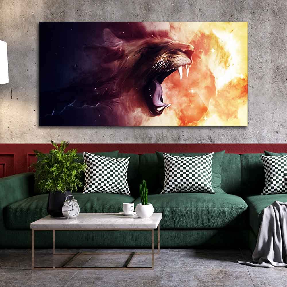 VIBECRAFTS Canvas Paintings for Living Room Drawing Room Roaring Lion Premium Wall Painting Fitted With Wooden Frame for Home | Office | Gift (PTVCH_2335)