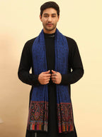 Pashmoda Men Gulpari Kaani Stole, Authentic Kashmiri Luxury Pashmina Style Shawl, Stole, Small Size Gents Lohi, (Size 28x80 Inches,Navyblue Color) MAVST06