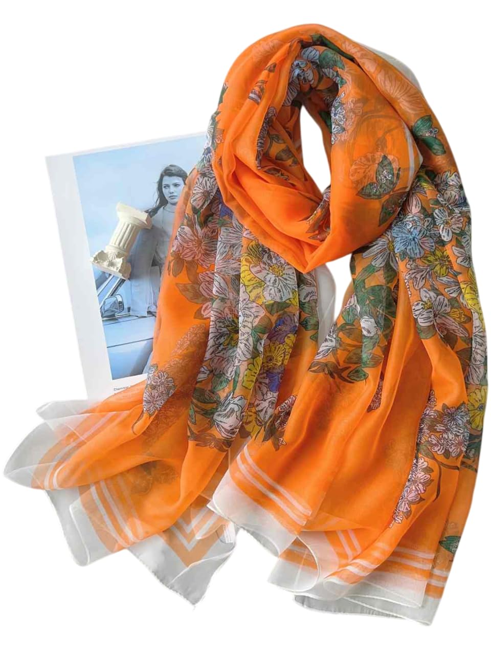 CrossKulture Scarf Stole for Women - 185 x 135 cm Chiffon Scarf with Floral Print | Lightweight Soft Stole for Girls | Satin Feel Neck Wrap | Women Accessory (Colour32)