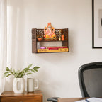 GKD Aastha Compact Wooden Pooja Mandir for Home & Office | Small Table Top & Wall Mounted Wooden Temple Stand with Golden Acrylic Elegance | Devghar (H-8 x L-12 x W-5.5 Inch)