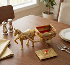 KridayKraft Horse Cart Aluminium Statue Gold Plated Horse Cart Murti Showpiece Religious Figurines Gift Article for Home and Office Table and Car Dashboard Decor (Golden)