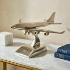 DSH Brass Jet Plane On Stand Table Top Decorative Showpiece for Home Decor & Office Table and Gifting. (Silver)