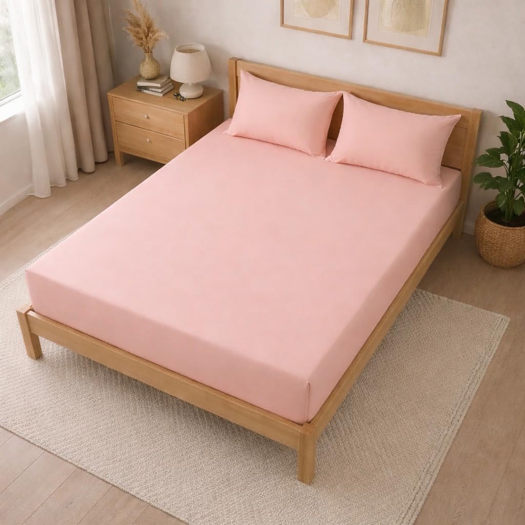 THE HOME STYLE Solid Cotton Feel Pillow Covers (18 x 28 inches, Set of 2 Pcs) | 300 TC | Super Soft & Smooth (Peach)