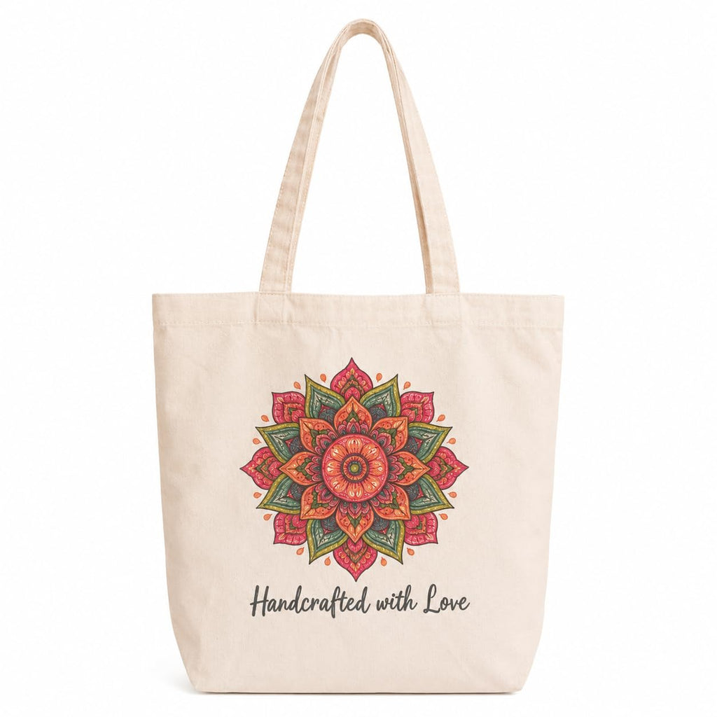 Cotton Canvas Tote Bag for Women, 100% Cotton 330 GSM Reusable Shopping Bag, Large Eco Friendly Shoulder Tote for College, Office, Grocery & Travel, Mandala Flower Print