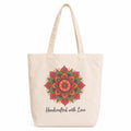 Cotton Canvas Tote Bag for Women, 100% Cotton 330 GSM Reusable Shopping Bag, Large Eco Friendly Shoulder Tote for College, Office, Grocery & Travel, Mandala Flower Print