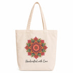 Cotton Canvas Tote Bag for Women, 100% Cotton 330 GSM Reusable Shopping Bag, Large Eco Friendly Shoulder Tote for College, Office, Grocery & Travel, Mandala Flower Print