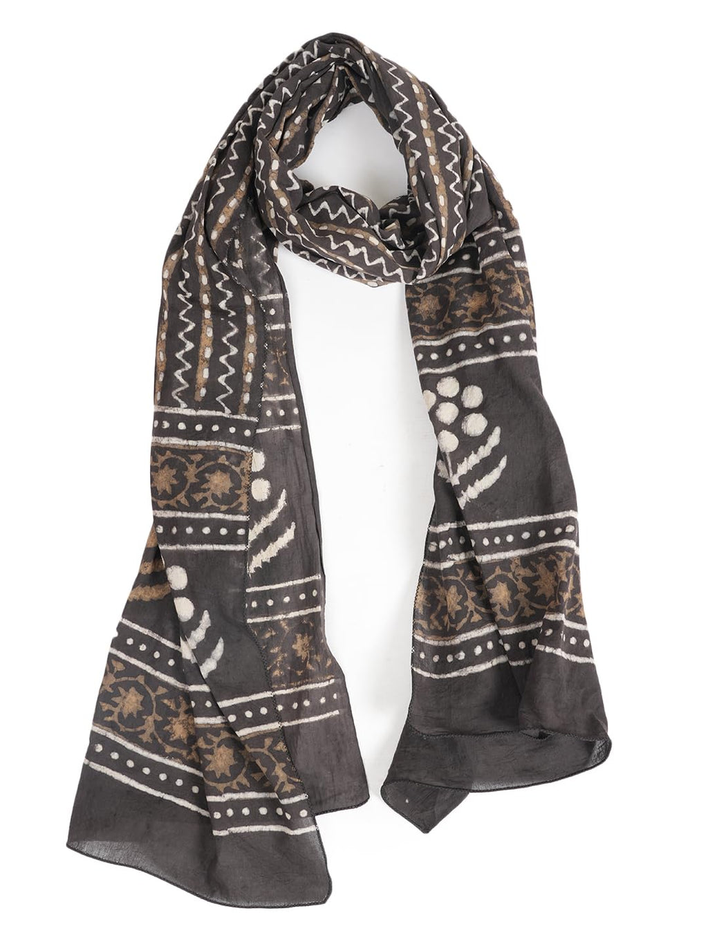RAI SAHAB Printed Cotton Scarf for Women, Lightweight Soft Scarves Stoles for Summer & Winter(ST-85BLK10)