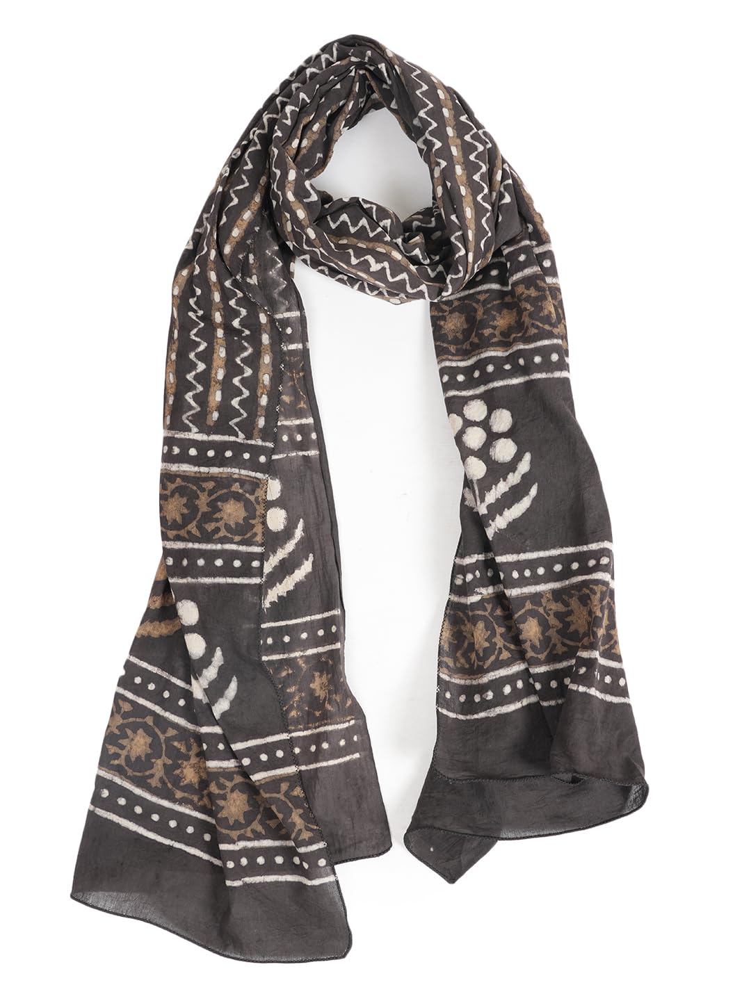 RAI SAHAB Printed Cotton Scarf for Women, Lightweight Soft Scarves Stoles for Summer & Winter(ST-85BLK10)