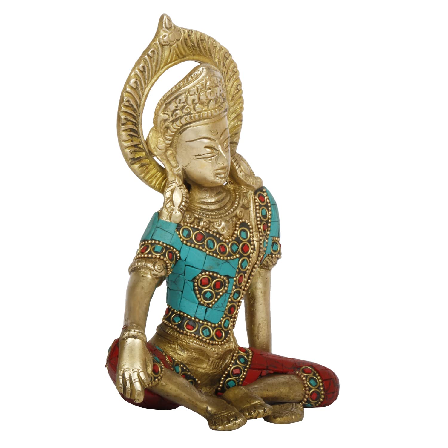 ARTVARKO Lord Indra Dev Brass with Inlay Mahavastu Rain God, Inder Dev, Vastu Remedy FengShui, Figurine Religious Showpiece for Temple, Office Table and Home Décor 7 Inch