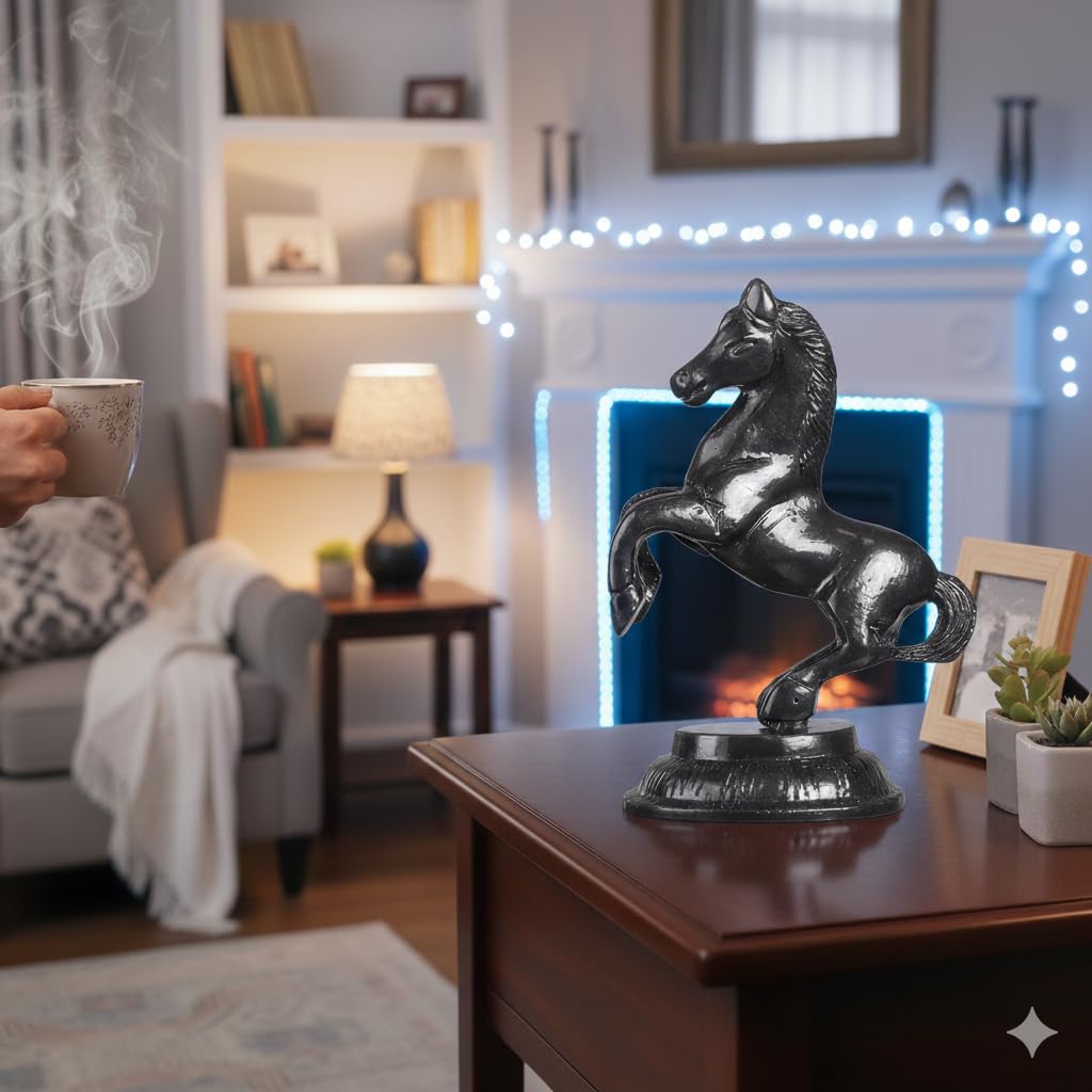 KridayKraft Jumping Horse Metal Statue for Wealth Table Top Figurine for Living Room Bedroom Home Office Animal Decorative Showpiece Feng Shui Vanstu Sculpture for Gift Purpose. (Black)