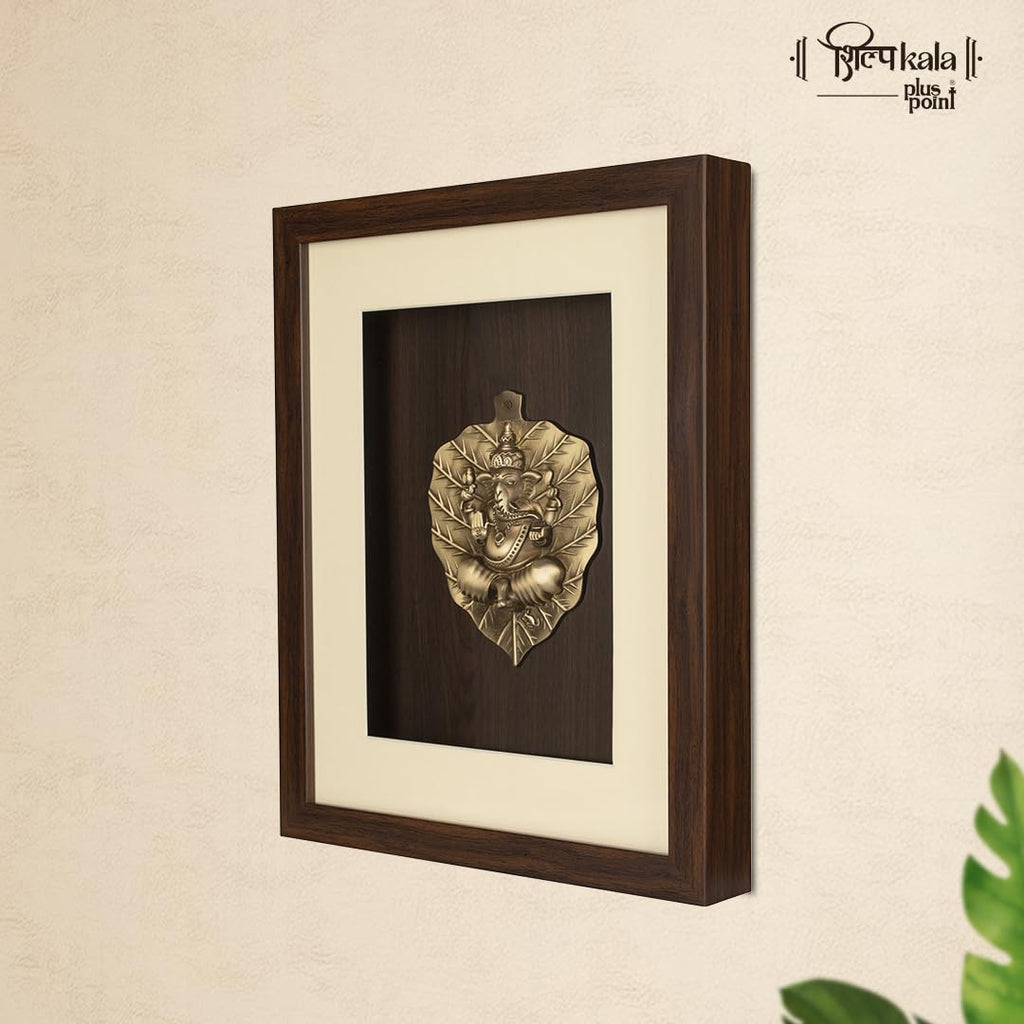 Shilpkala Pure Brass Artwork Patta Ganesh Wall Art 34 x 42 cm - Rectangular Frame, Premium Temple Decor, Home Wall Decor, Living Room Accent Piece, Entrance Display & Housewarming Gift (Brown)