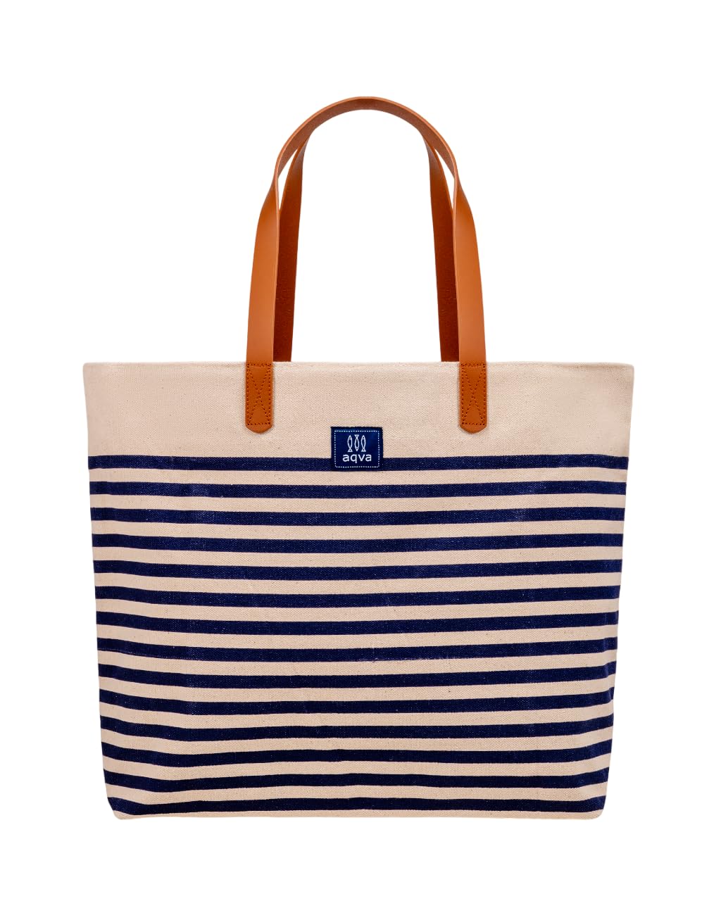 AQVA Printed Cotton Canvas Tote Bag for Women | Trendy Stylish Handbag with Zipper & Inner Pockets | Large Shoulder Bag for Shopping, Beach, Travel, Office, Work | Striped, Blue