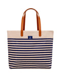 AQVA Printed Cotton Canvas Tote Bag for Women | Trendy Stylish Handbag with Zipper & Inner Pockets | Large Shoulder Bag for Shopping, Beach, Travel, Office, Work | Striped, Blue