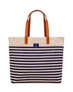AQVA Printed Cotton Canvas Tote Bag for Women | Trendy Stylish Handbag with Zipper & Inner Pockets | Large Shoulder Bag for Shopping, Beach, Travel, Office, Work | Striped, Blue