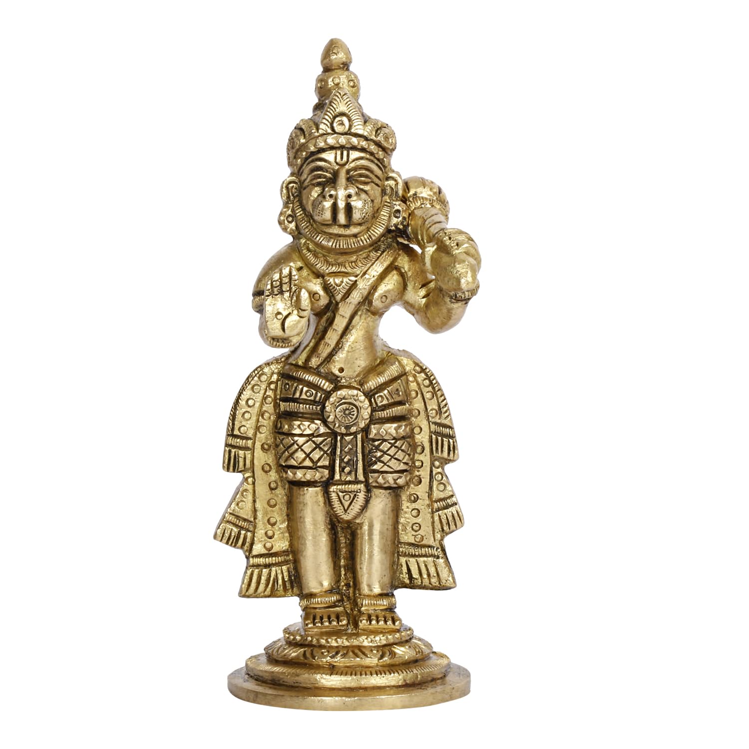 ARTVARKO Brass Bajrangbali Sankat Mochan Standing Hanuman Idol Statue Murti for Home Office Entrance Decor Temple Puja 5.5 Inch