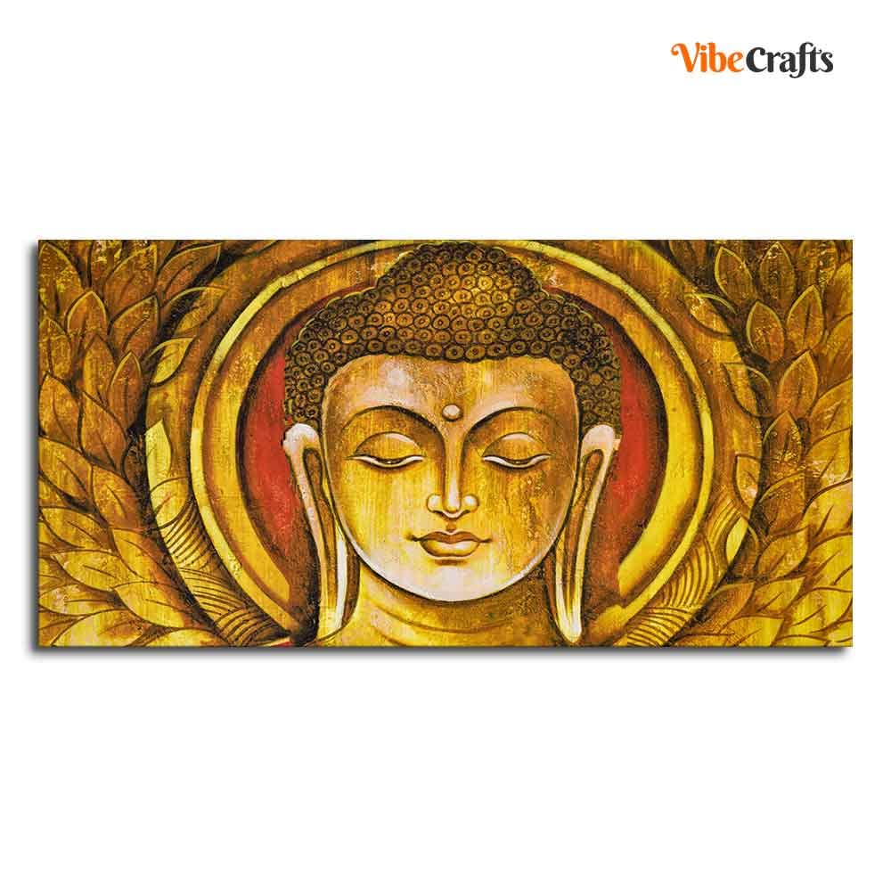 VIBECRAFTS Canvas Paintings for Living Room Drawing Gautam Buddha Meditation Wall Painting Fitted With Wooden Frame For Home | Office | Gifts (PTVCH_2544)