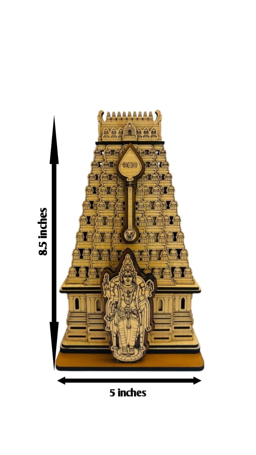 Thiruchendur Murugan Temple, Wooden Decorative Model, Traditional Hindu Temple Architecture Replica,8.5 x 5 x 2.75 inches.